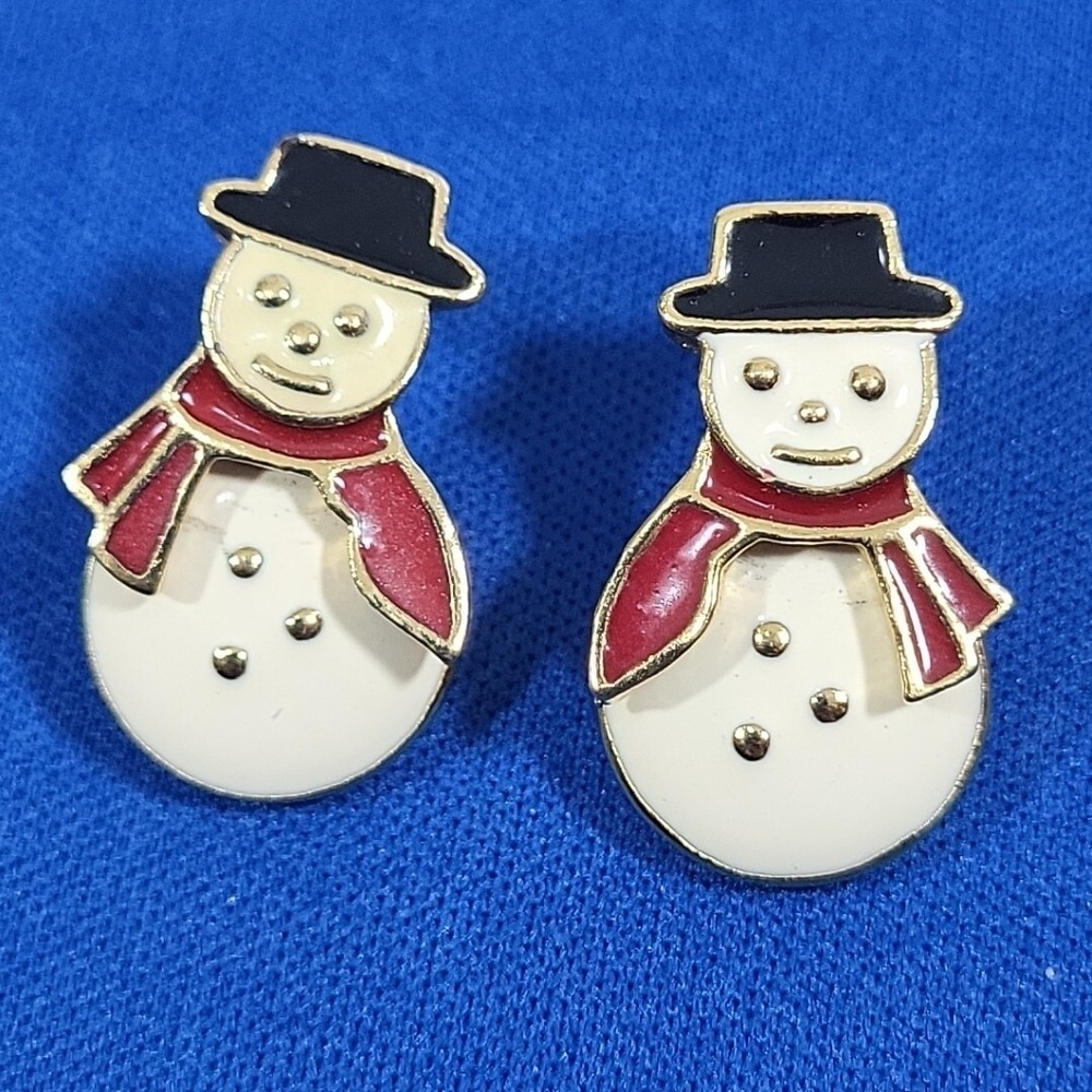 90s Avon Christmas Earring Swinging Snowmen Holiday Motif Pierced Posts Enamel